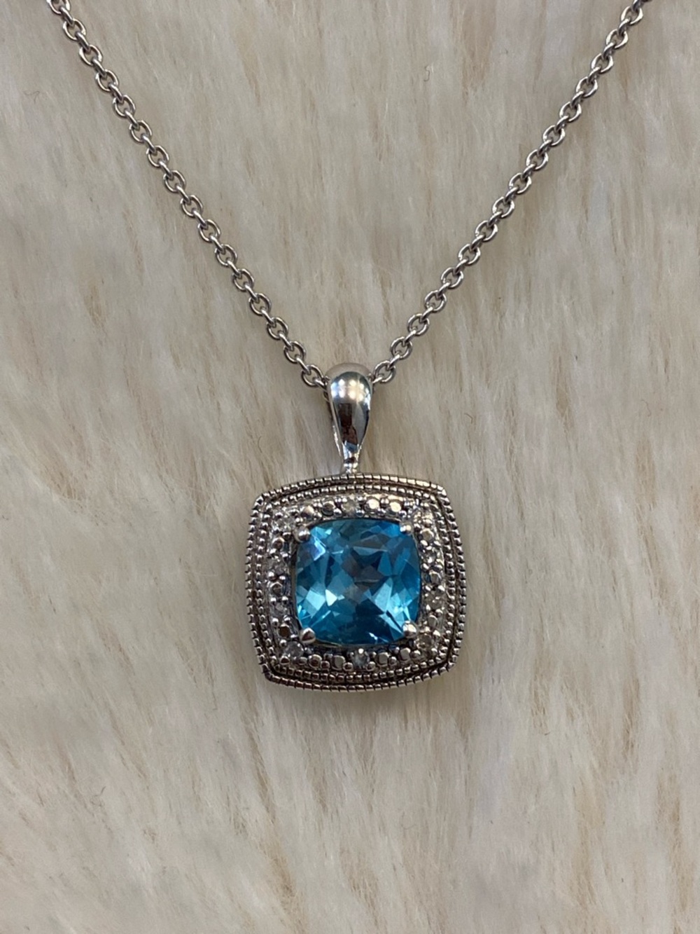 Blue Topaz Diamond Pendant